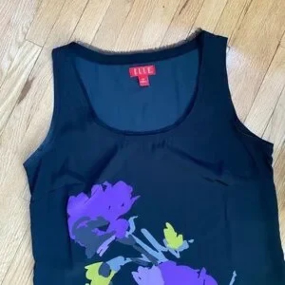 ELLE Black Sleeveless Floral Gemstone Graphic Dress with Fringed Hem Size XS - Picture 4 of 12